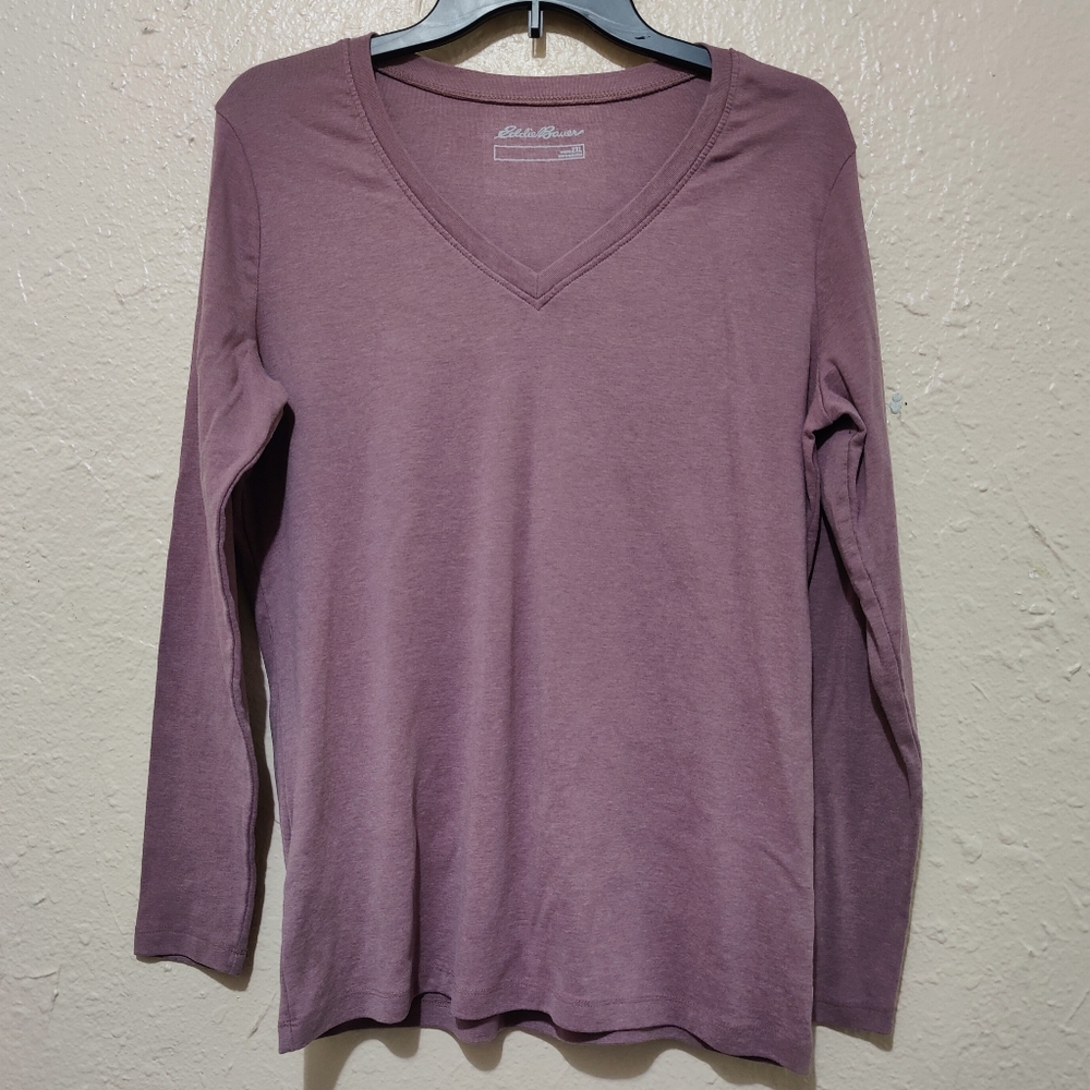 Eddie Bauer Women's V-Neck Long Sleeve Top - Purple - 2x